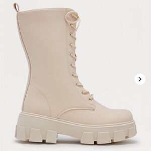 Cream Lace-Up Women's Boots